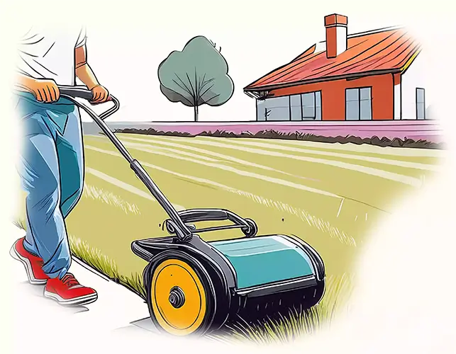 Jardinier paysagiste nivelant et entretenant un gazon verdoyant